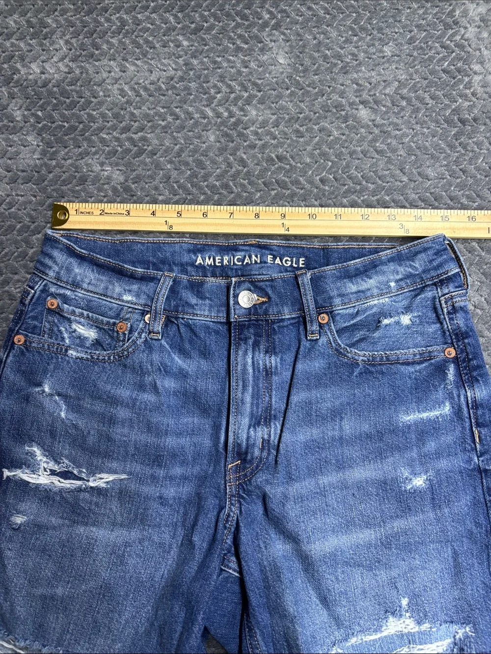 American Eagle Outfitters Raw Hem Distressed Denim Shorts - Blue